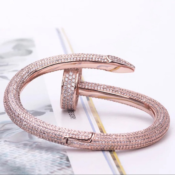 925 Sterling Silver ICEDOUT BLING NAIL HEAD BANGLE - Picture 5 of 16